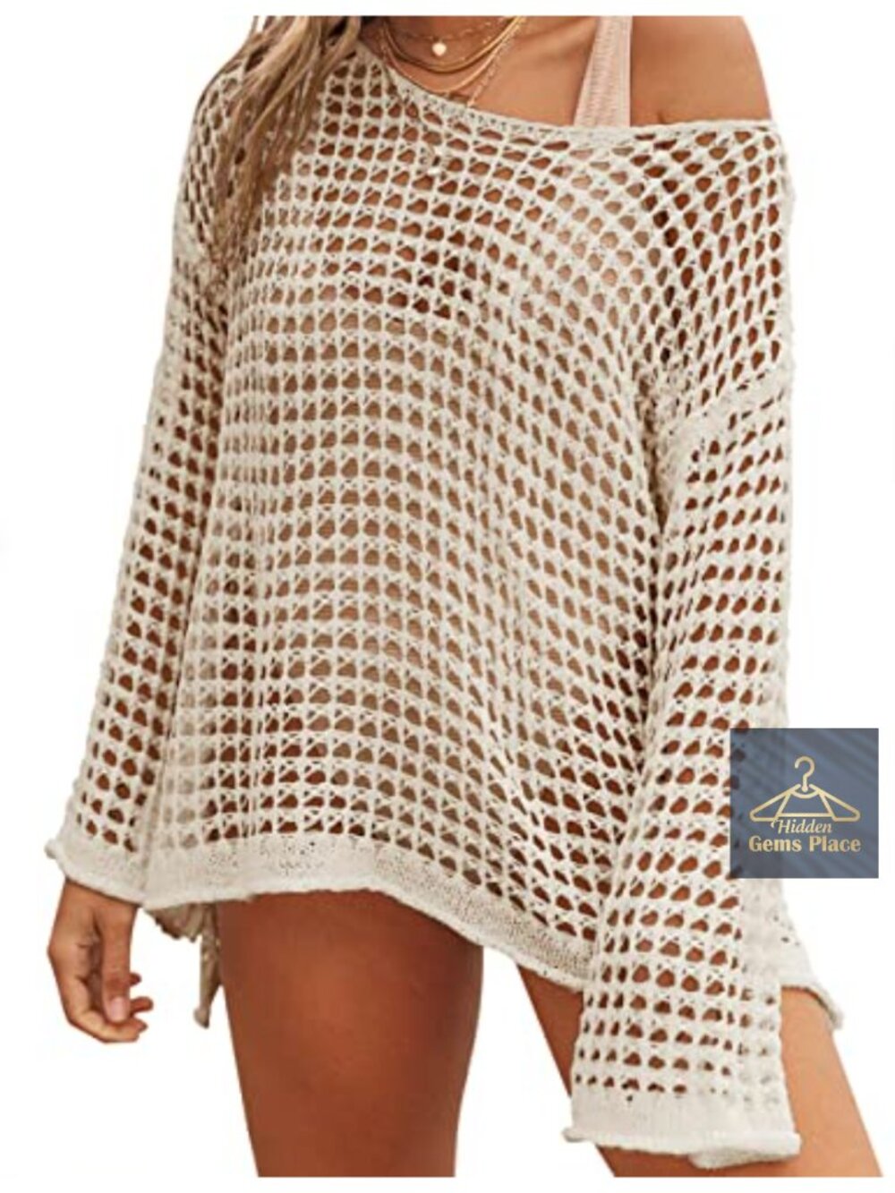 Womens Crochet Beach Cover Up Long Sleeve Swimsuit Coverup